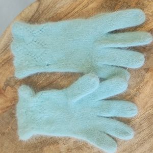 Blue knitted gloves